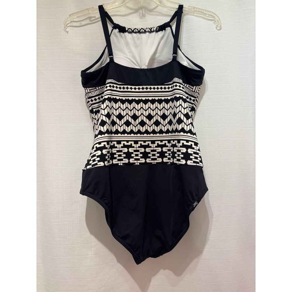 JAG Black White Geometric Print Halter Style One Piece Swimsuit Large - Picture 2 of 5